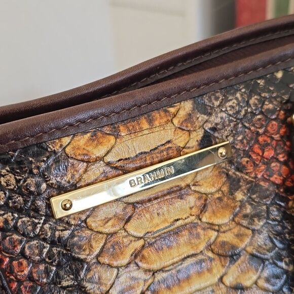 Brahmin | Mini Asher Brown Tyndal Snake Lizard  Smooth Leather Satchel - Picture 7 of 16
